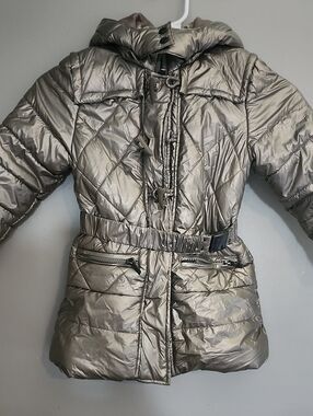 Mayoral Girls Metallic Hooded Puffer Jacket - Silver